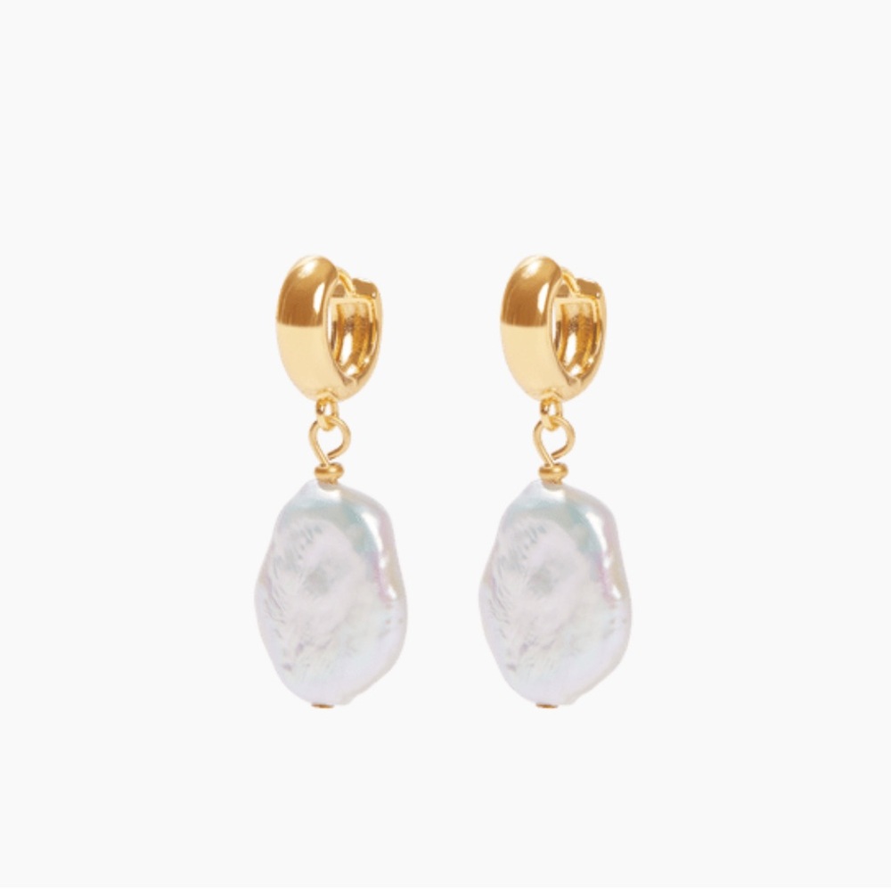 Gold and White Pearl Drop Earrings